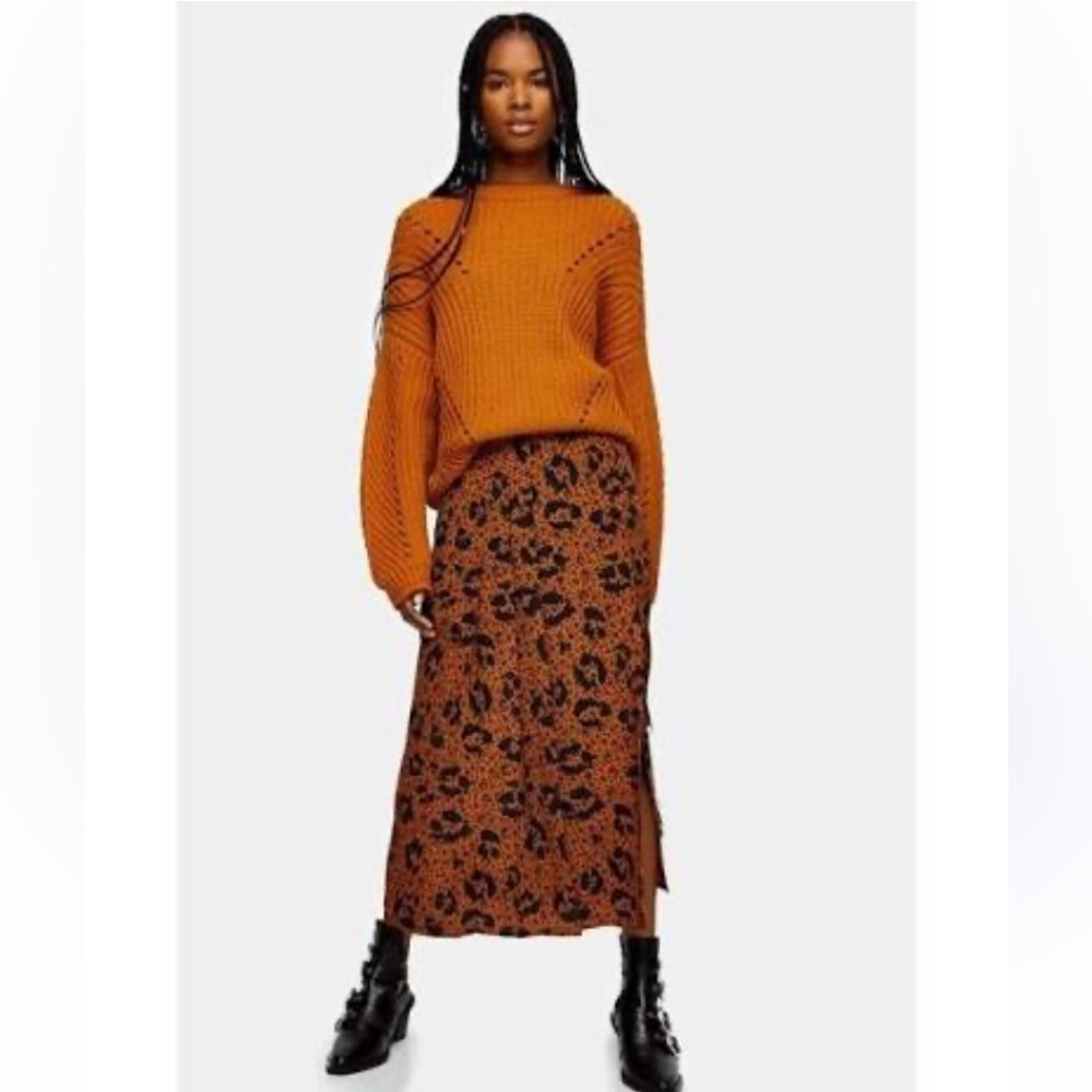 Topshop Leopard Print Midi Skirt size 4